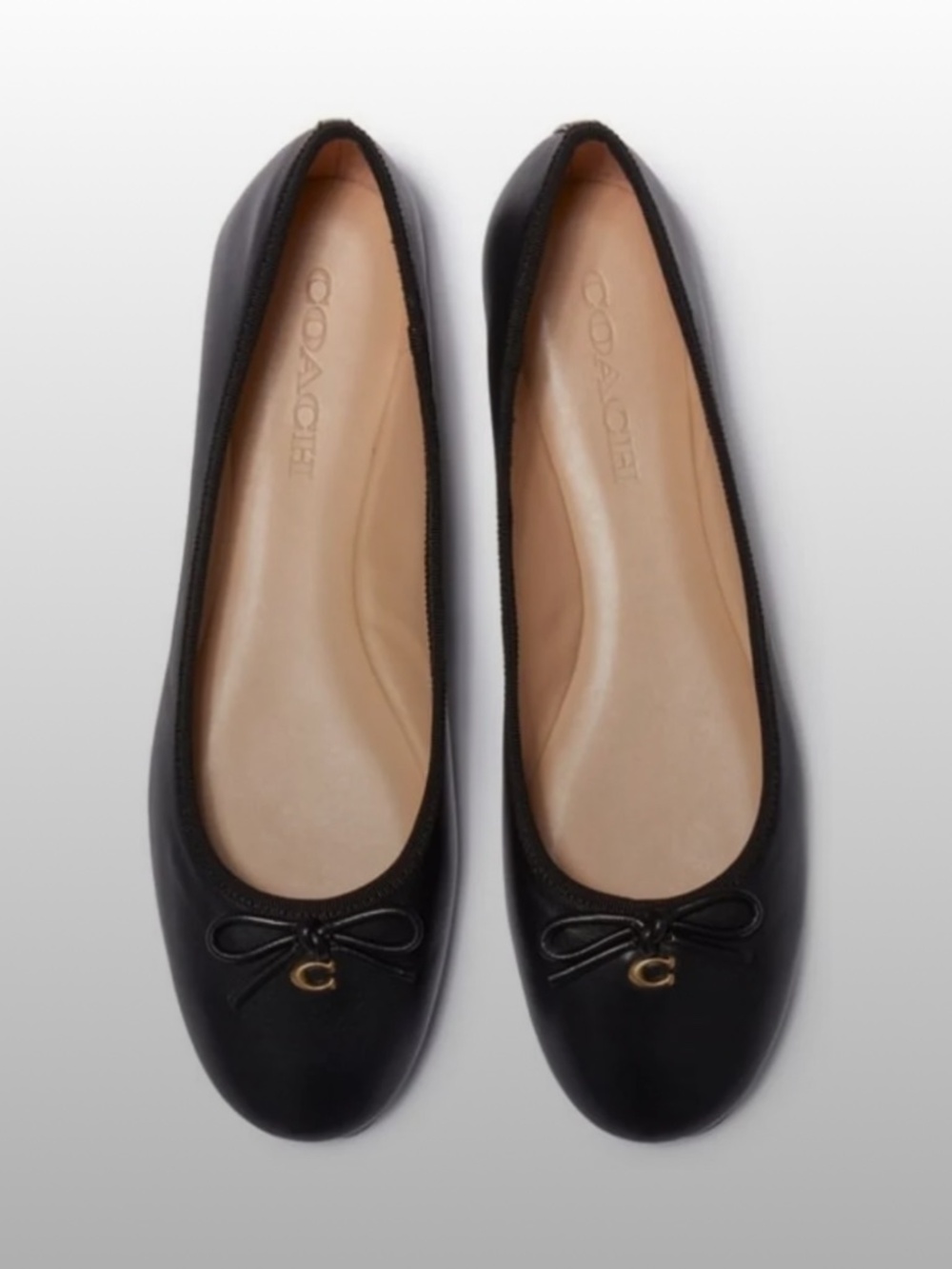NEW COACH "C" CHARM BLACK LEATHER BALLET FLATS